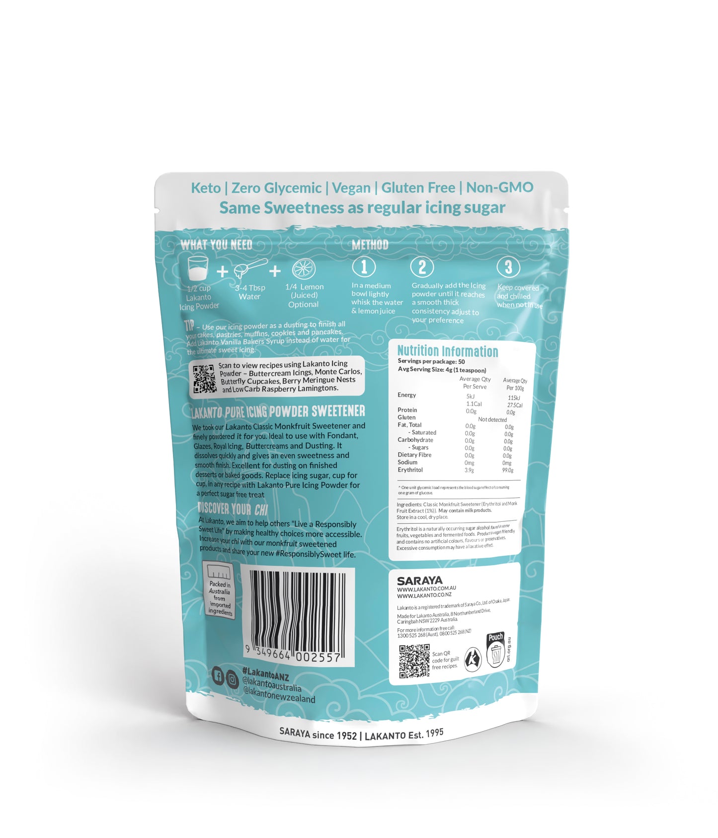 Lakanto Icing Powder Monkfruit Sweetener 200g